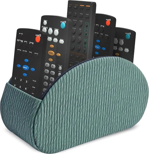 Vista 31 de QIELIZI Soporte para control remoto, organizador de escritorio de piel sintética con 5 compartimentos espaciosos para controles remotos de TV