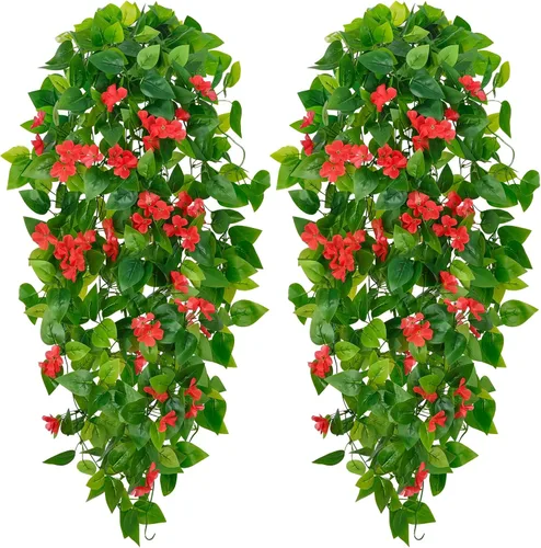Vista 18 de BLEUM CADE Plantas colgantes falsas, 2pcs plantas colgantes artificiales en maceta, enredaderas de mandala falsas, plantas colgantes vegetación