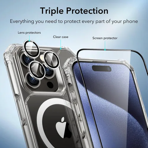 Vista 7 de ESR Funda para iPhone 15 Pro Max, compatible con MagSafe, protección de grado militar, esquinas de protección de aire a prueba de golpes, parte