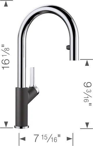 Vista 6 de BLANCO Diamond SILGRANIT - Fregadero de cocina súper individual con grifo de cocina desplegable Urbena a juego de color, color antracita