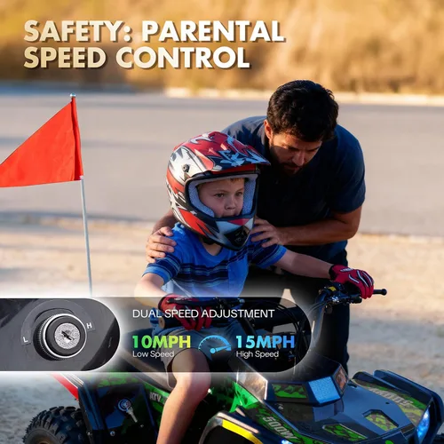 Vista 6 de Hover Heart ATV eléctrico, 36V eléctrico 4 ruedas para niños, verde Verde flúor