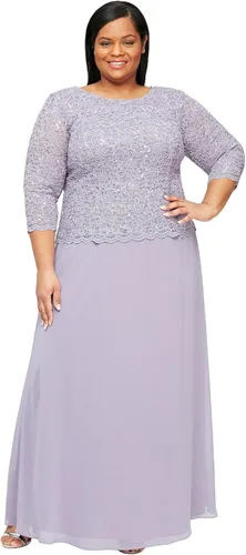 Vista 6 de Alex Evenings Women's 3/4 Sleeve Stretch Lace Bodice One Piece Mother of The Bride Dress Violeta (Deep Plum)