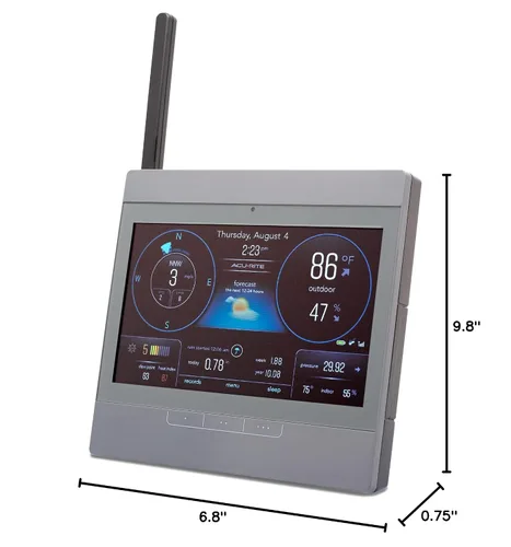 Vista 7 de AcuRite Estación meteorológica Atlas con pantalla gris de alta definición para temperatura, humedad, velocidad del viento y dirección del viento
