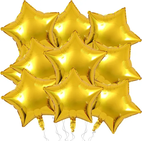 Vista 11 de Globos de papel de aluminio con forma de estrella de arena beige, marrón y blanco, 10 globos de Mylar en forma de estrellas de 18 pulgadas