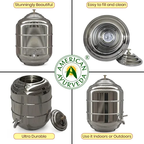 Vista 7 de Dispensador de bebidas de 5 galones de acero inoxidable para encimera con llave de grifo, asa y tapa para dispensar agua fría, bebidas, té