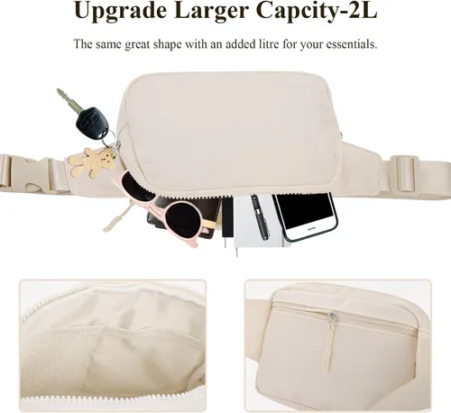 Vista 3 de Everywhere - Riñonera grande de 2 litros, impermeable para todas partes, para mujeres y hombres con correa ajustable, Blanco, Moda