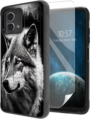 Vista 42 de Funda para Moto G Stylus 5G 2021 con protector de pantalla, a prueba de golpes, 2 en 1, parte trasera duradera de policarbonato duro texturizado