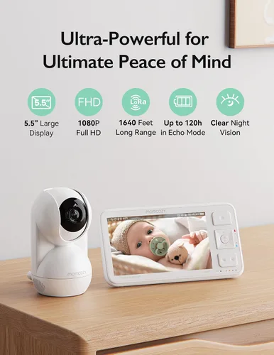 Vista 4 de Momcozy Monitor video del bebé de la máquina del ruido blanco, 5,5" monitor lleno del bebé 1080P HD con la cámara