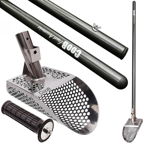 Vista 10 de CooB Set Beach Sand Scoop Herramienta detector de metales, pala de acero inoxidable para detección de metales, caza del tesoro, poste de mango