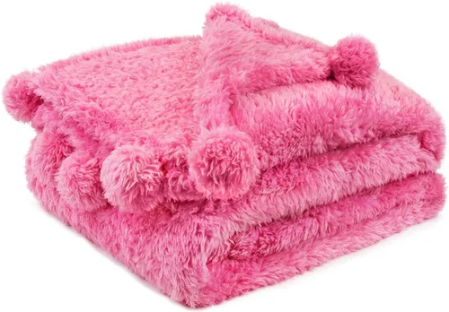 Vista 22 de PAVILIA Manta de sherpa negra para sofá, cálida manta de felpa con pompones, manta mullida para sofá, ligera, suave y acogedora con pompones, 50 x
