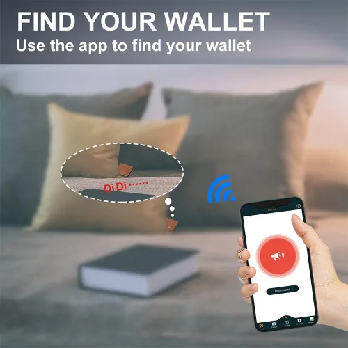 Vista 3 de Rastreador de billetera Bluetooth antipérdida, cartera rastreable para hombres, cartera de cuero para hombre con ventana de identificación, bolsillo