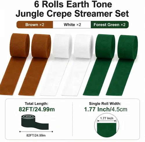Vista 3 de AimtoHome Crepe Paper Streamers Jungle Themed Party Decor 6 Rolls