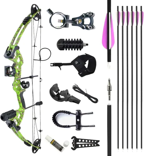 Vista 12 de Arco compuesto de tiro con arco, peso ajustable de 30 a 55 libras, longitud de tiro de 24 a 29.5 pulgadas, kit de arco de caza IBO 310 FPS