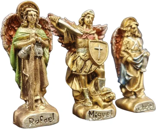 Vista 3 de Set of 3 Decorative Archangels, Religious Figures of Raphael, Michael and Gabriel, 9 cm, Gold Finish