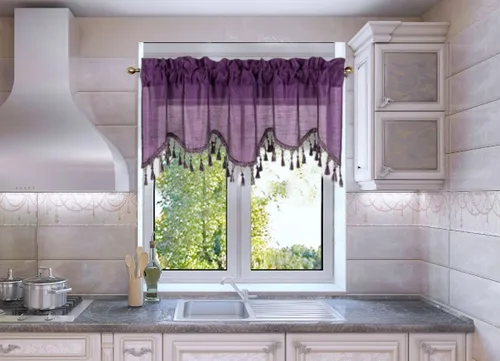 Vista 24 de Cenefa de cortina de ventana de cascada de seda sintética sólida con flecos de 55 x 18 pulgadas, ondulado (1, negro)