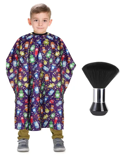 Vista 14 de Capa de peluquería para niños con cepillo para el cuello, capa profesional de corte de pelo con cierre a presión ajustable