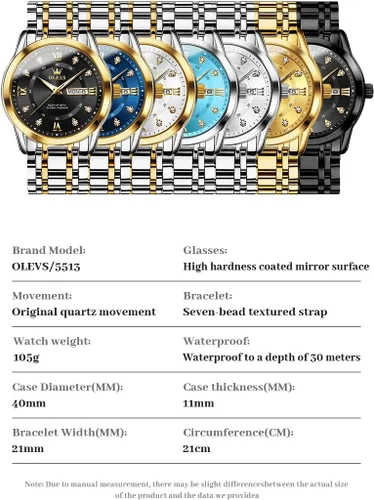 Vista 6 de OLEVS Reloj para hombre clásico vestido de negocios analógico cuarzo acero inoxidable impermeable luminoso fecha diamante hombres reloj de plata