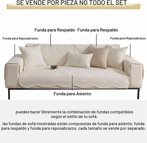 Vista 2 de vctops Funda acolchada de algodón para sofá, funda de sofá con bordado floral de granja, antideslizante, suave, festoneado, protector de muebles