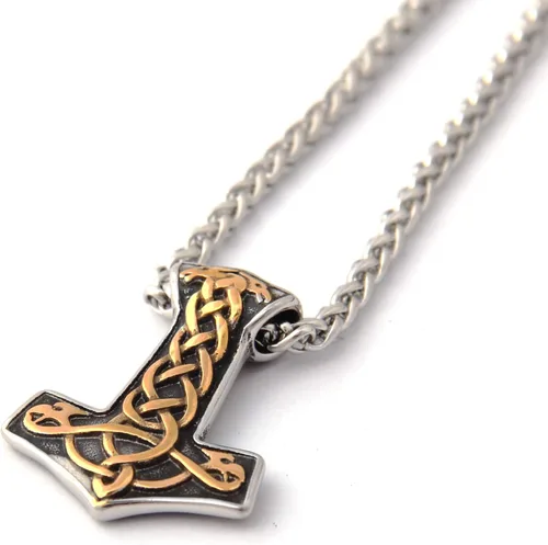Vista 2 de Gungneer Mjolnir Thor Hammer Pendant Necklace Stainless Steel Viking Accessories Norse Pendant Viking Jewelry for Men (adjustable length cord)