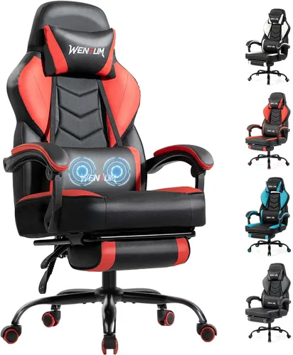 Vista 9 de Ergonomic Gaming Chair,Massage & Footrest,350lb Capacity,Breathable PU,Blue