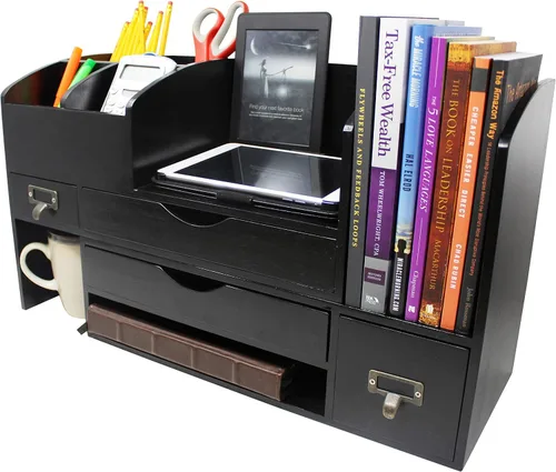 Vista 3 de Executive Office Solutions Organizador de escritorio de oficina de madera ajustable grande para escritorio, mesa o mostrador, estante