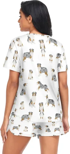 Vista 2 de Ollabaky Conjunto de pijama de perro de animales para mujer, conjunto de pijama de manga corta, conjunto de descanso para mujer Multi 01