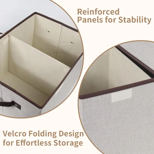 Vista 3 de Caja de almacenamiento plegable de tela, 16.5 x 11.8 x 9.8 pulgadas (largo x ancho x alto), con doble tapa y divisores, organizador grande