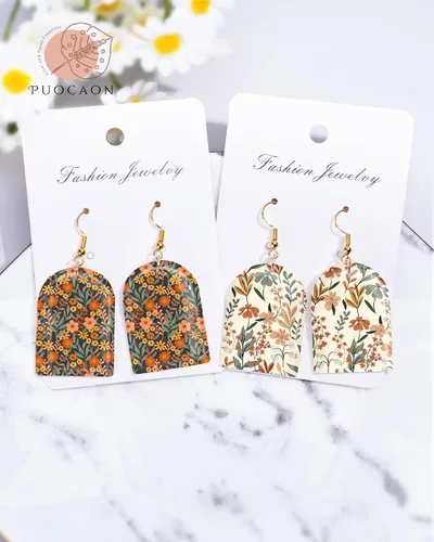 Vista 2 de Puocaon Papel de transferencia para arcilla polimérica, 4 diseños, 20 piezas de papel de transferencia retro de arcilla de flores para aretes