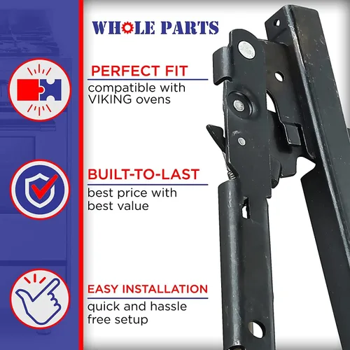 Vista 4 de Bisagra para puerta de horno Whole Parts mejorada (negro) Parte # PC020007 [versión mejorada más fuerte], repuesto y compatible con algunos hornos