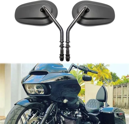 Vista 7 de Espejos retrovisores negros de 8 mm en forma de lágrima para motocicleta para Sportster XL 883 1200 Road King V-Rod Street Glide Electra Glide Dyna