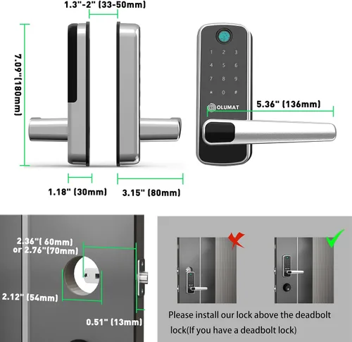 Vista 6 de Olumat Cerradura inteligente con sensor de puerta, huellas dactilares, código, entrada sin llave, fácil instalación, garantía de satisfacción de 30