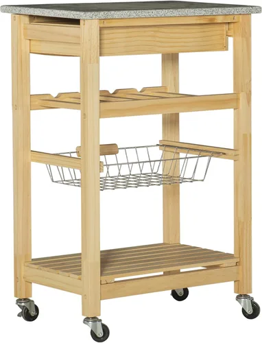 Vista 12 de Linon Isla de cocina con tapa de granito natural Mila con cesta de almacenamiento y ruedas