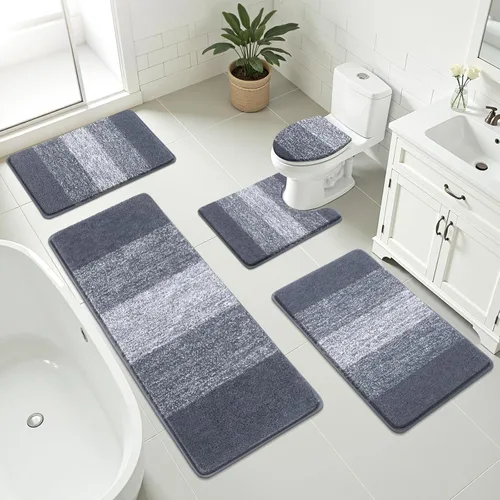 Vista 32 de Bsmathom Juego de 4 tapetes de baño de microfibra de felpa, color beige