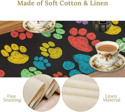 Vista 4 de Camino de mesa con diseño de patas de perro, lindo animal con estampado de patas de cachorro, decoración de fiesta de cumpleaños, casa de campo