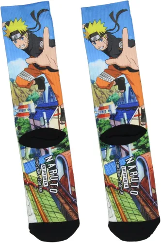 Vista 2 de Bioworld Naruto Shippuden - Calcetines de tripulación de Naruto con hojas ocultas para hombre (8-12), Blanco
