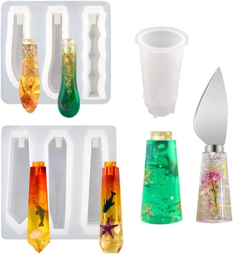 Vista 10 de Moldes de resina de vajilla, bandeja de mango cuadrado, molde de resina de silicona, forma de queso, cuchillo de empuñadura, tenedor, mango, moldes