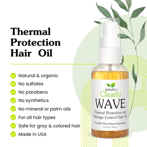 Vista 2 de Clearly WAVE, aceite para el cabello con control de daños con jojoba Protector térmico para el sol, plancha plana, secado por soplado en caliente