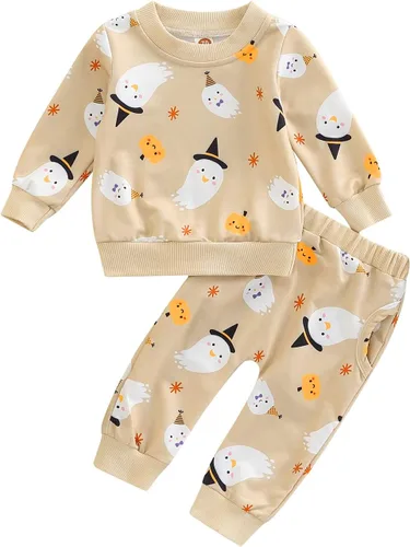 Vista 11 de Karwuiio Conjunto de disfraz de Halloween para bebé, sudadera de manga larga y pantalones para otoño