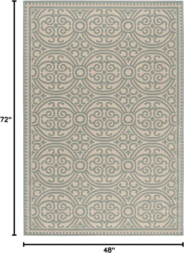 Vista 2 de SAFAVIEH Alfombra lavable para exteriores Linden Collection - 4 x 6 pies, aguamarina y crema, no desprende pelusa y fácil de limpiar, ideal