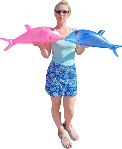 Vista 4 de Juguete inflable de delfín perlado azul y rosa de 22 pulgadas (juego de 2) inflable para playa junto a la piscina