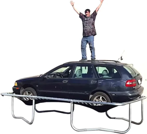 Vista 4 de Trampolín Rectangular Happy Trampoline Pro - Resistente de Servicio Pesado con Capacidad de Salto de 750 libras y Cerramiento de Red - Grande