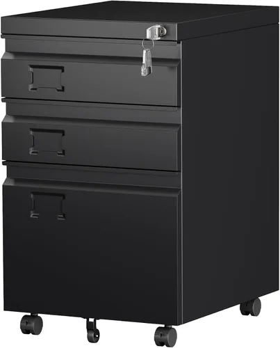 Vista 9 de METAN - Archivador de 2 cajones con cerradura, móvil para debajo del escritorio, archivador para oficina tamaño legal/carta, totalmente ensamblado