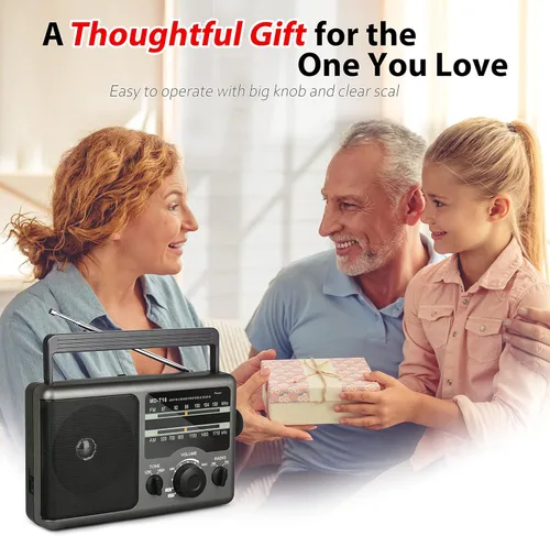 Vista 5 de Greadio Radio transistor de radio portátil AM FM con conector de auriculares de 0.138 in, modo de tono alto/bajo, altavoz grande, alimentación de CA