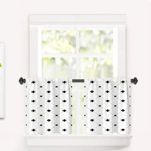 Vista 38 de Cortinas opacas de poliéster multicapa para cafetería, con diseño de diamantes, 2 unidades, 26 x 24 pulgadas