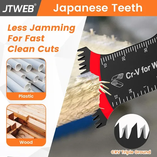 Vista 3 de JTWEB Hojas de sierra oscilantes de dientes japoneses de madera, 12 piezas estándar y de alcance extra largo con borde en forma de arco, cuchillas
