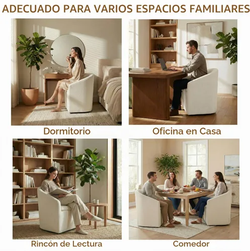Vista 7 de KISLOT Juego de 1 sillas de comedor tapizadas con ruedas, color beige
