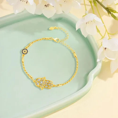 Vista 54 de Aniu Joyería de plata de ley 925 Hamsa de Fátima para mujer con circonita cúbica, viene con caja de regalo negra