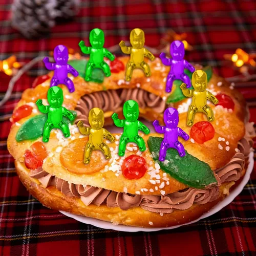 Vista 7 de King Cake Babies, 30 piezas de 1.2 pulgadas Mardi Gras mini bebés de plástico metálico dorado morado verde bebé para decoración de pasteles rey