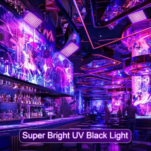 Vista 6 de Luces negras de 50 W, luz de inundación de luz negra con enchufe e interruptor, para fiesta brillante, Halloween, póster fluorescente, iluminación