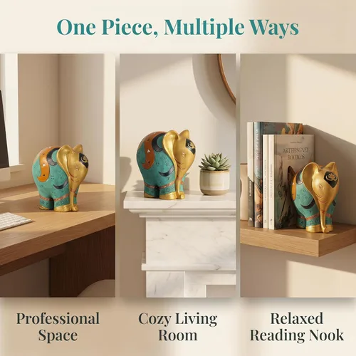 Vista 3 de Estatua de elefante hecha a mano de resina – Escultura de decoración del hogar de 5.5 pulgadas de alto para estantería, oficina, escritorio, regalo